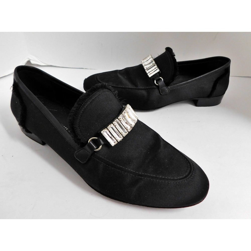 Giuseppe Zanotti Black Satin Baguette Accent Loafers sz‎ 42.5